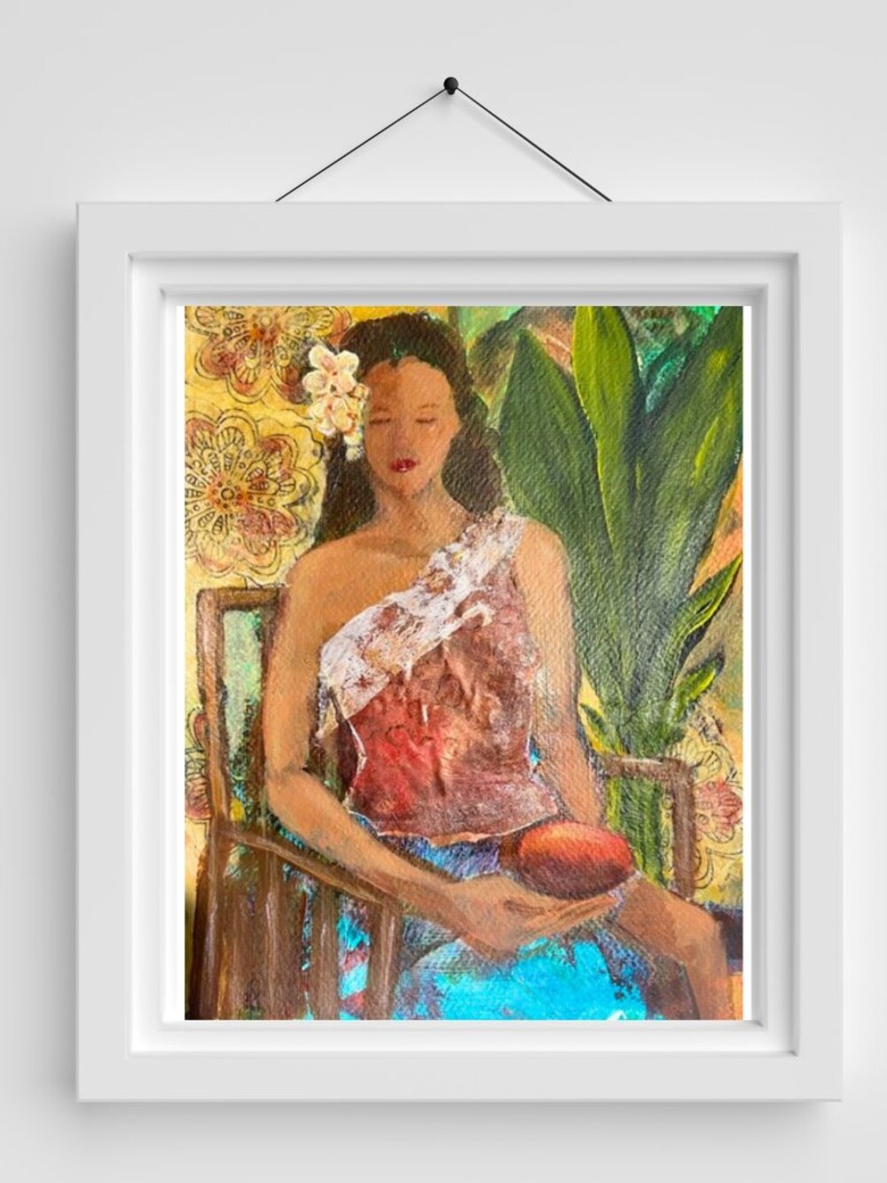 Hand-Painted Tropical Woman Mixed Media  Acrylic  Art– Red, Green, Blue - Picture 4 of 9